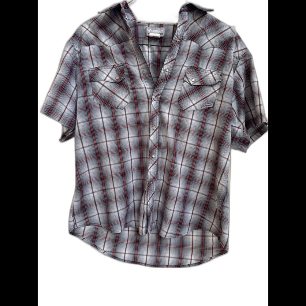 WRANGLER wrancher Shirt Mens XL Pearl Snap Plaid POCKETS
